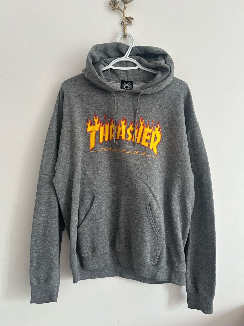 Thrasher Gray Hoodie with Yellow-Orange Flame Logo